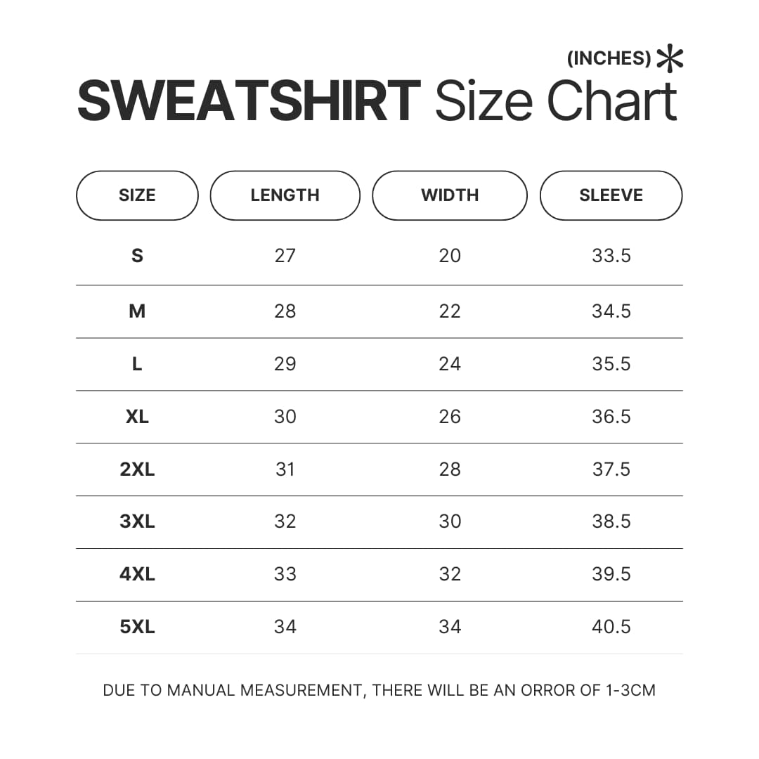 Sweatshirt Size Chart - Subway Surfers Merch