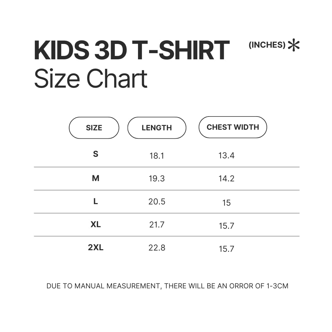 Kids 3D T shirt Size Chart - Subway Surfers Merch