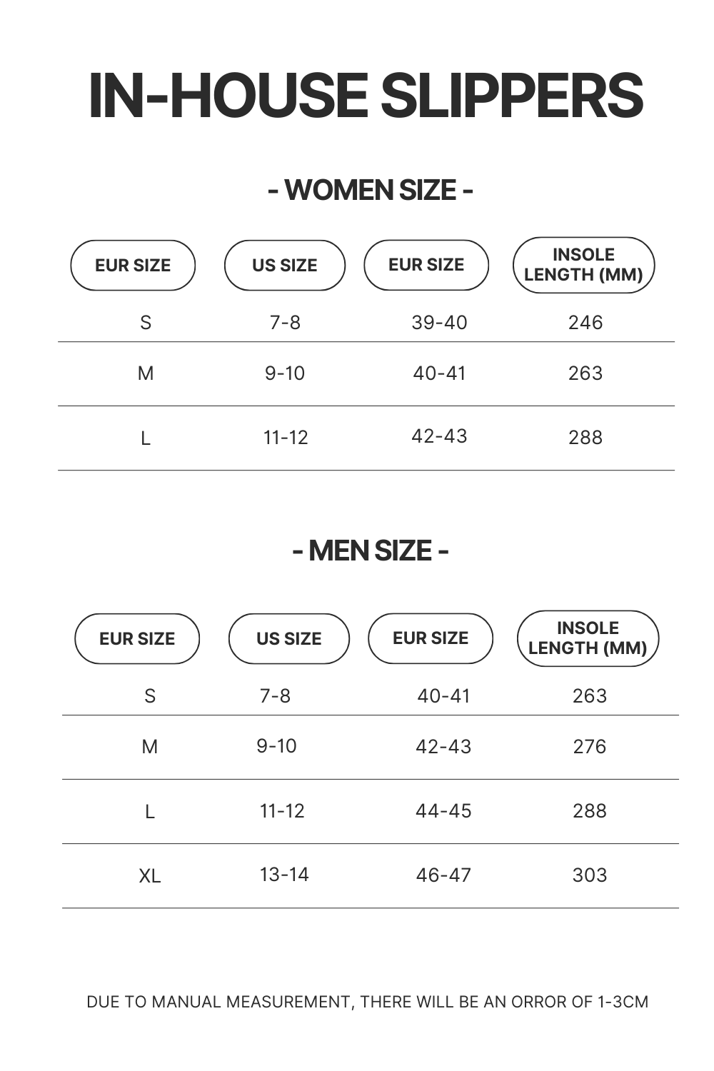 Product Size chart