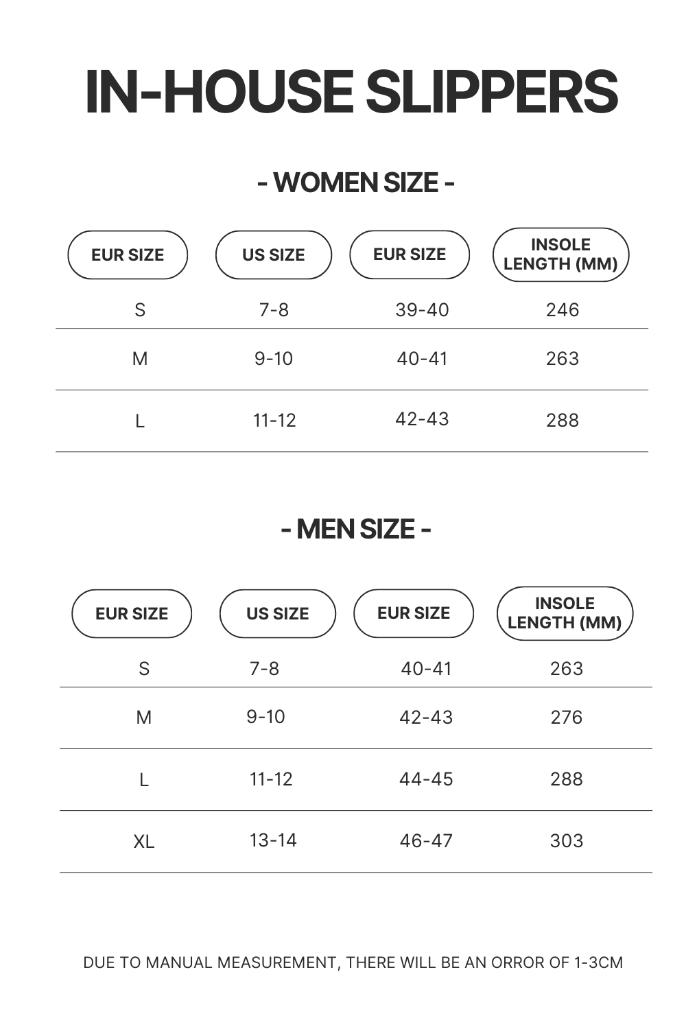 Product size chart
